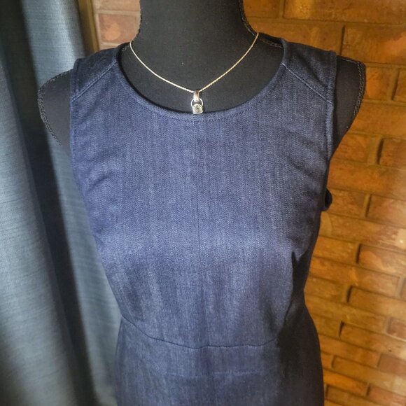 Ann Taylor Denim Sleeveless Back Zipper Fitted Shift Dress = Size 8P - Picture 3 of 11